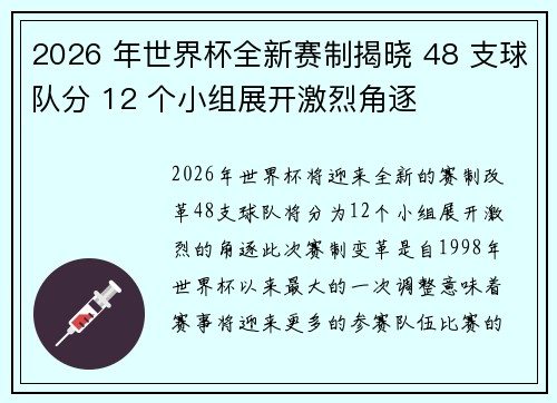 2026 年世界杯全新赛制揭晓 48 支球队分 12 个小组展开激烈角逐 2026 年世界杯全新赛制揭晓 48 支球队分 12 个小组展开激烈角逐